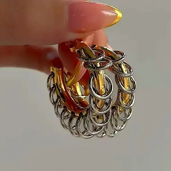 Gold Chain Hoop Punk Earrings Two Tone Retro Y2K - Picture 6 of 6